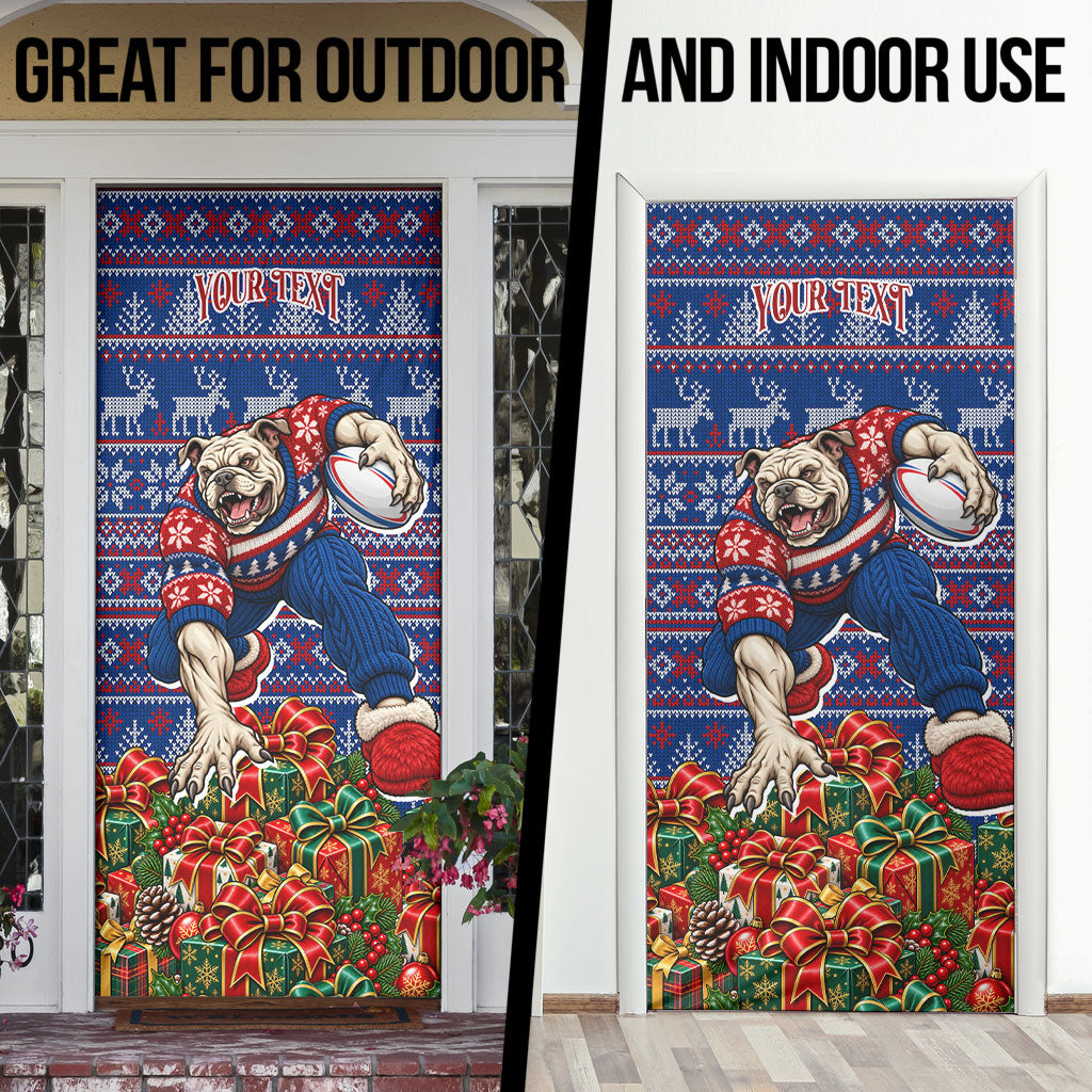 Personalized Western Bulldogs Football Christmas Door Cover Australian Football Mascot - Ugly Xmas Pattern Festive