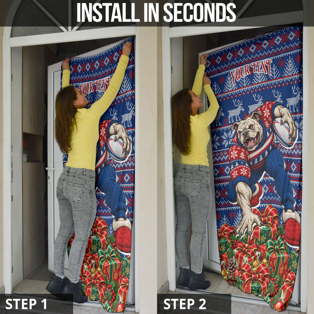 Personalized Western Bulldogs Football Christmas Door Cover Australian Football Mascot - Ugly Xmas Pattern Festive