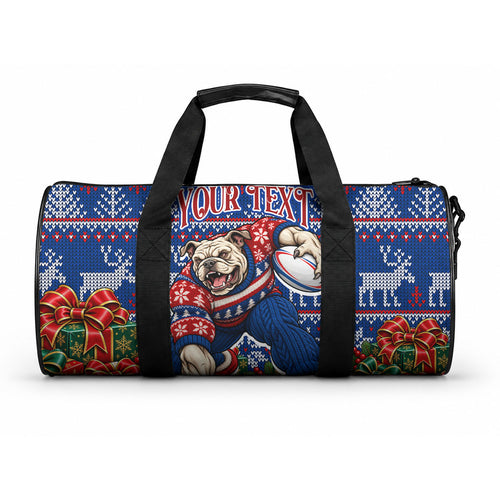 Personalized Western Bulldogs Football Christmas Duffle Bag Australian Football Mascot - Ugly Xmas Pattern Festive