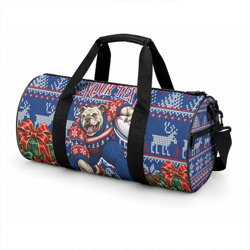 Personalized Western Bulldogs Football Christmas Duffle Bag Australian Football Mascot - Ugly Xmas Pattern Festive