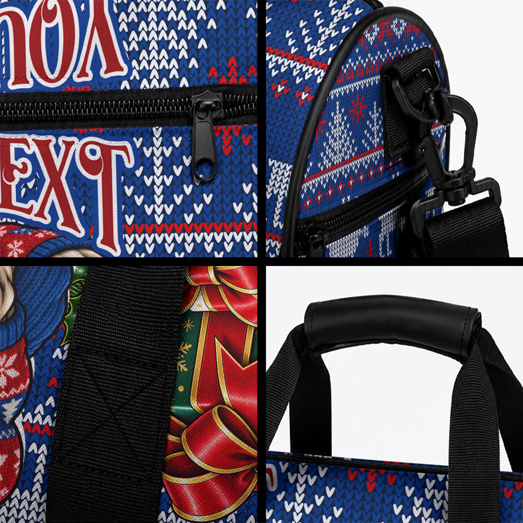 Personalized Western Bulldogs Football Christmas Duffle Bag Australian Football Mascot - Ugly Xmas Pattern Festive