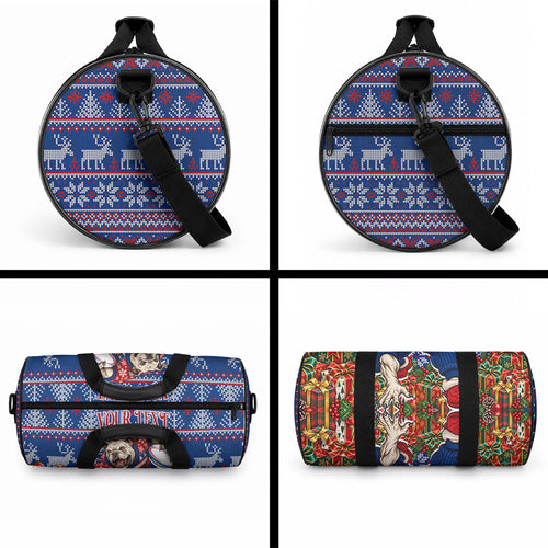 Personalized Western Bulldogs Football Christmas Duffle Bag Australian Football Mascot - Ugly Xmas Pattern Festive
