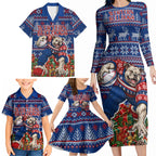 Personalized Western Bulldogs Football Christmas Family Matching Long Sleeve Bodycon Dress and Hawaiian Shirt Australian Football Mascot - Ugly Xmas Pattern Festive