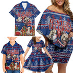 Personalized Western Bulldogs Football Christmas Family Matching Off Shoulder Short Dress and Hawaiian Shirt Australian Football Mascot - Ugly Xmas Pattern Festive