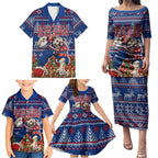 Personalized Western Bulldogs Football Christmas Family Matching Puletasi and Hawaiian Shirt Australian Football Mascot - Ugly Xmas Pattern Festive