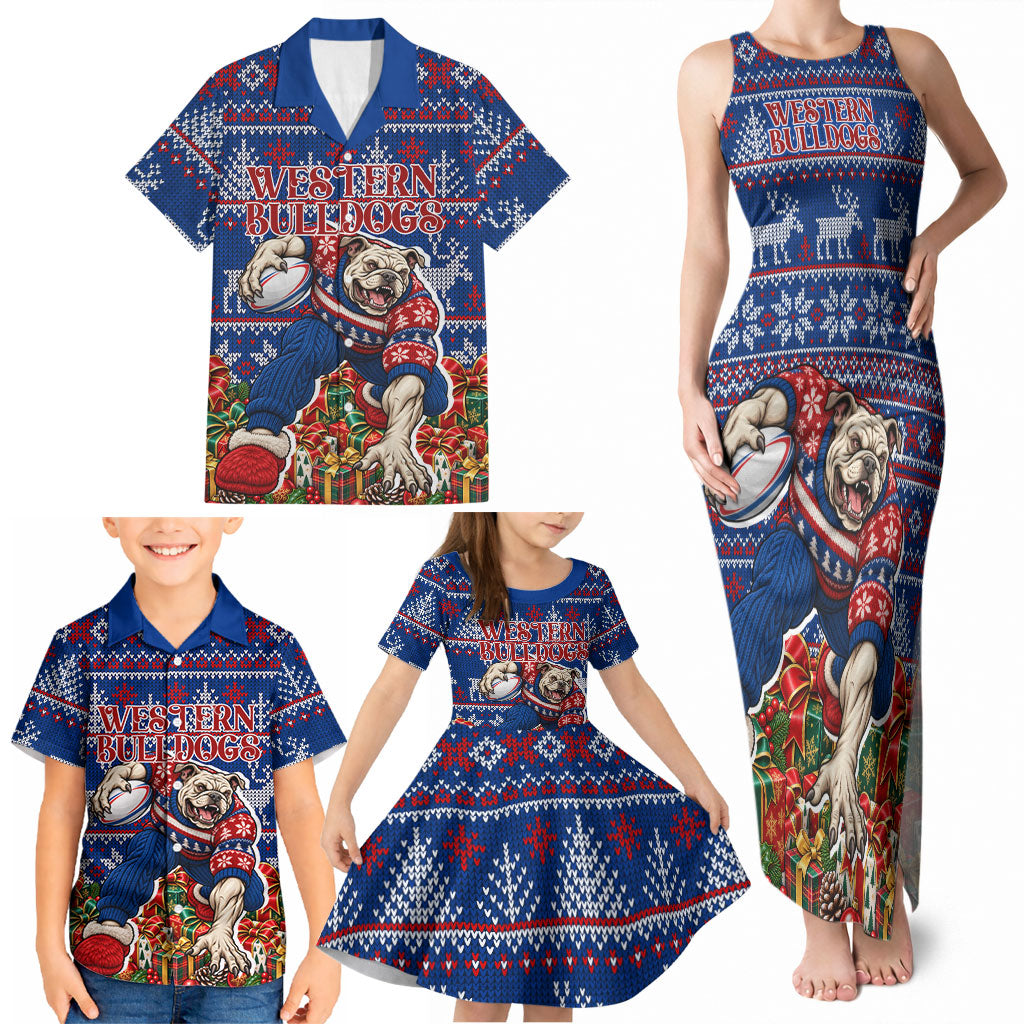 Personalized Western Bulldogs Football Christmas Family Matching Tank Maxi Dress and Hawaiian Shirt Australian Football Mascot - Ugly Xmas Pattern Festive