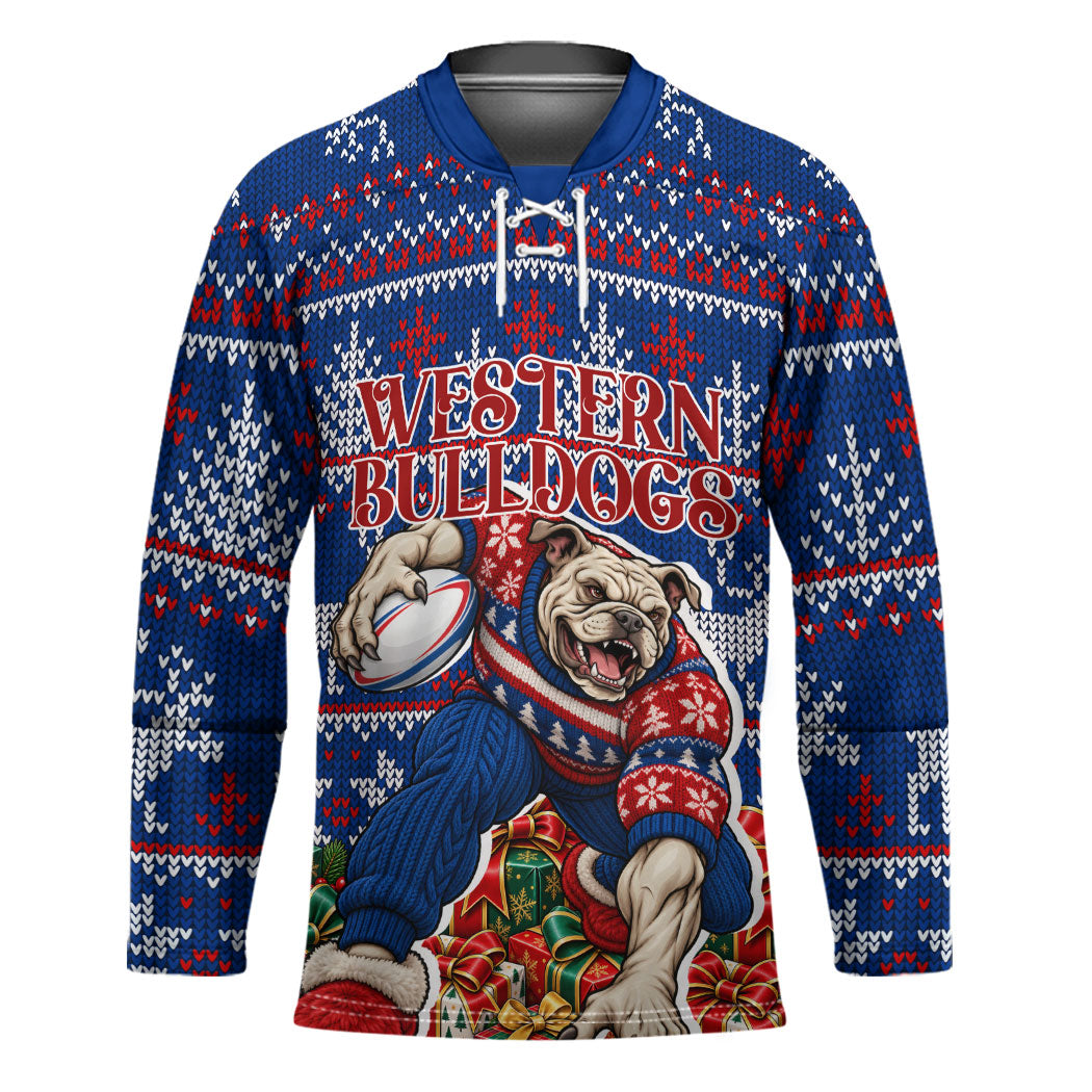 Personalized Western Bulldogs Football Christmas Hockey Jersey Australian Football Mascot - Ugly Xmas Pattern Festive