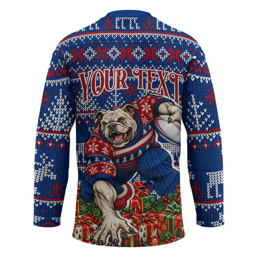 Personalized Western Bulldogs Football Christmas Hockey Jersey Australian Football Mascot - Ugly Xmas Pattern Festive