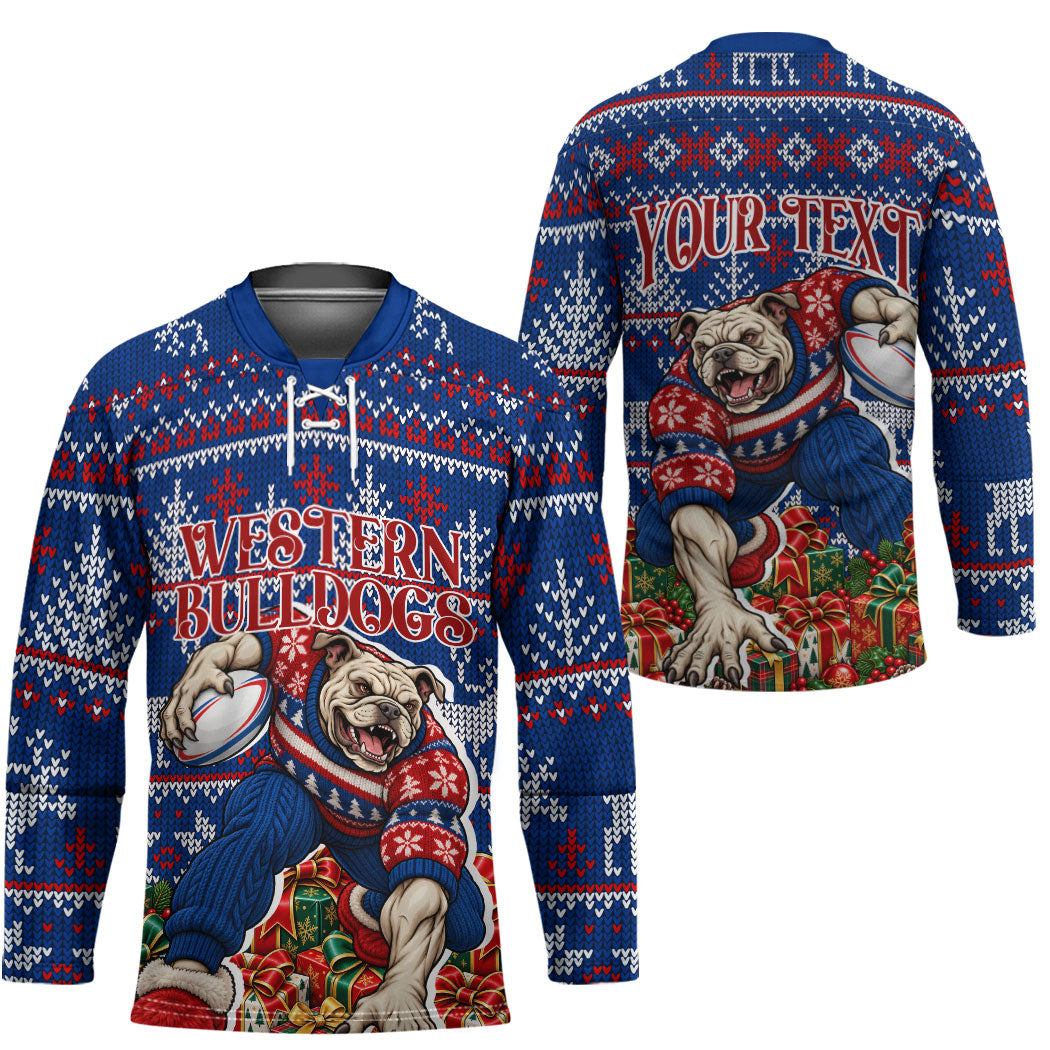 Personalized Western Bulldogs Football Christmas Hockey Jersey Australian Football Mascot - Ugly Xmas Pattern Festive