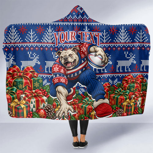 Personalized Western Bulldogs Football Christmas Hooded Blanket Australian Football Mascot - Ugly Xmas Pattern Festive