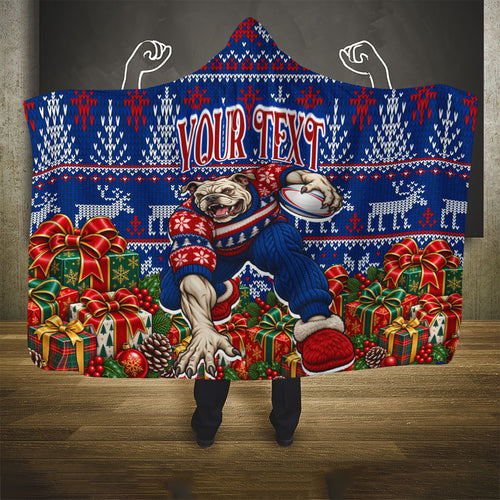 Personalized Western Bulldogs Football Christmas Hooded Blanket Australian Football Mascot - Ugly Xmas Pattern Festive