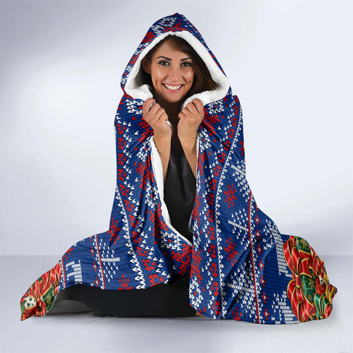 Personalized Western Bulldogs Football Christmas Hooded Blanket Australian Football Mascot - Ugly Xmas Pattern Festive