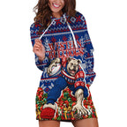 Personalized Western Bulldogs Football Christmas Hoodie Dress Australian Football Mascot - Ugly Xmas Pattern Festive