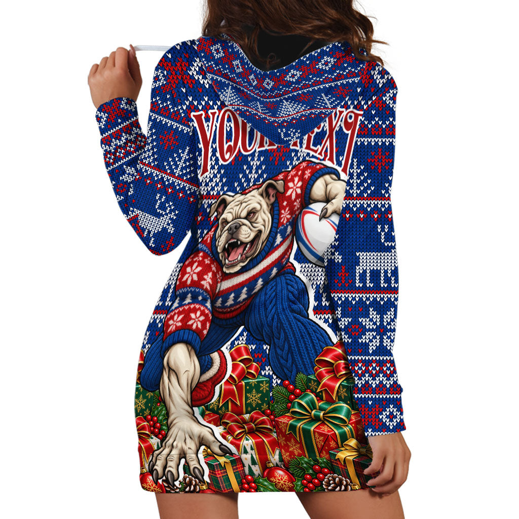Personalized Western Bulldogs Football Christmas Hoodie Dress Australian Football Mascot - Ugly Xmas Pattern Festive