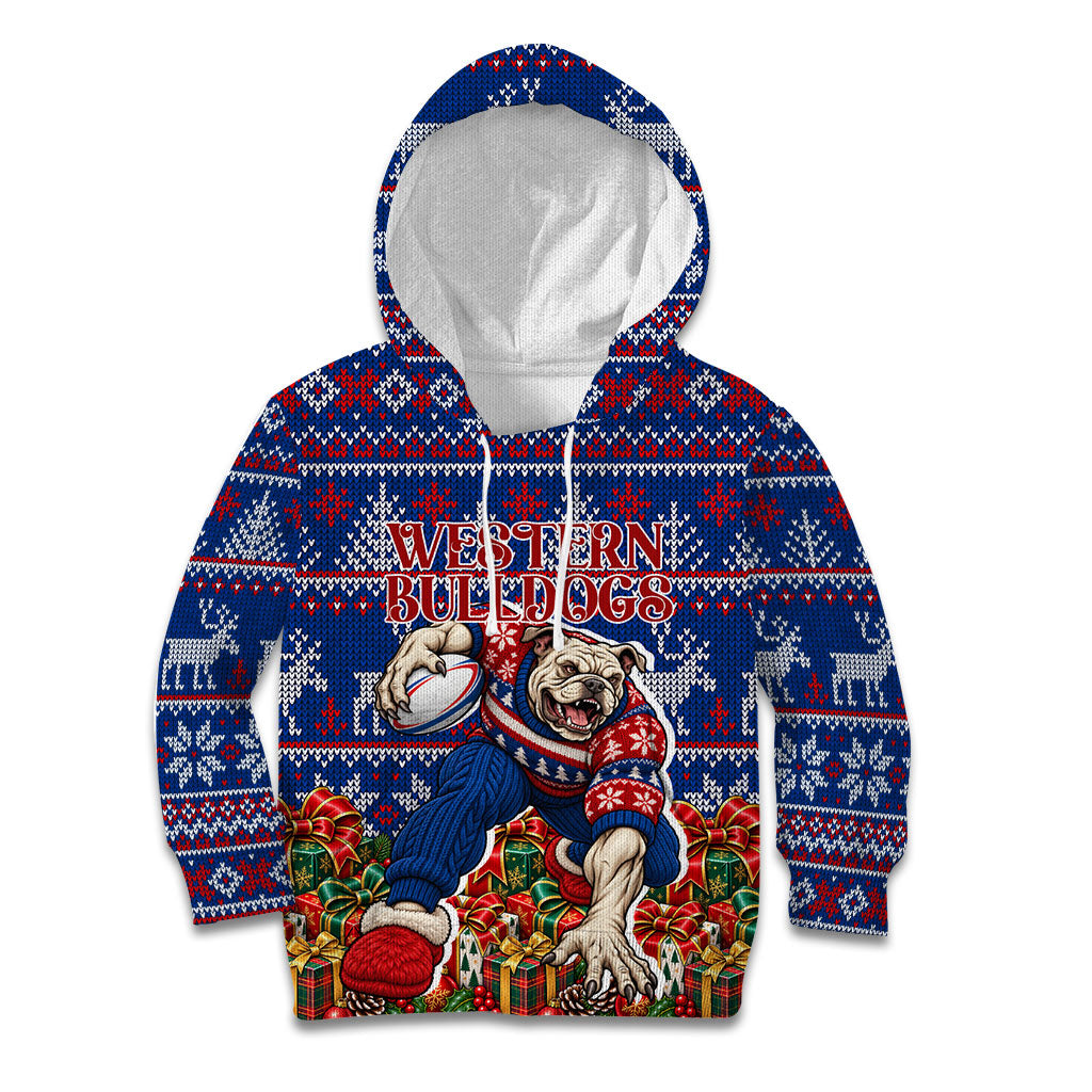 Personalized Western Bulldogs Football Christmas Kid Hoodie Australian Football Mascot - Ugly Xmas Pattern Festive