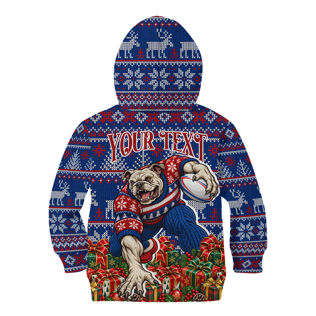 Personalized Western Bulldogs Football Christmas Kid Hoodie Australian Football Mascot - Ugly Xmas Pattern Festive