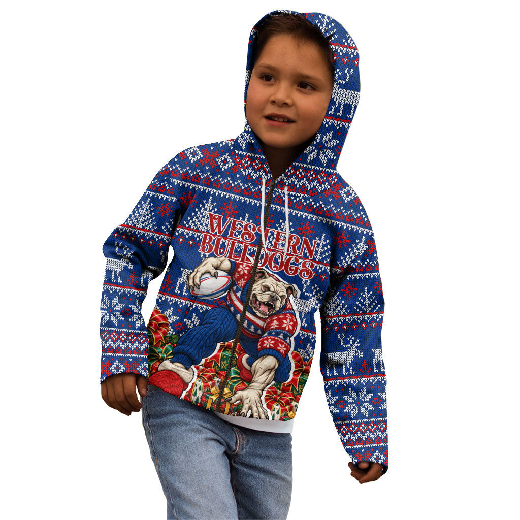 Personalized Western Bulldogs Football Christmas Kid Hoodie Australian Football Mascot - Ugly Xmas Pattern Festive
