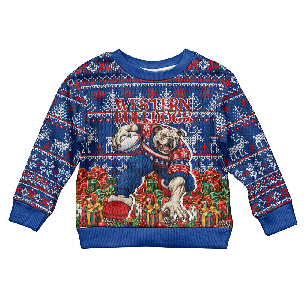 Personalized Western Bulldogs Football Christmas Kid Ugly Christmas Sweater Australian Football Mascot - Ugly Xmas Pattern Festive