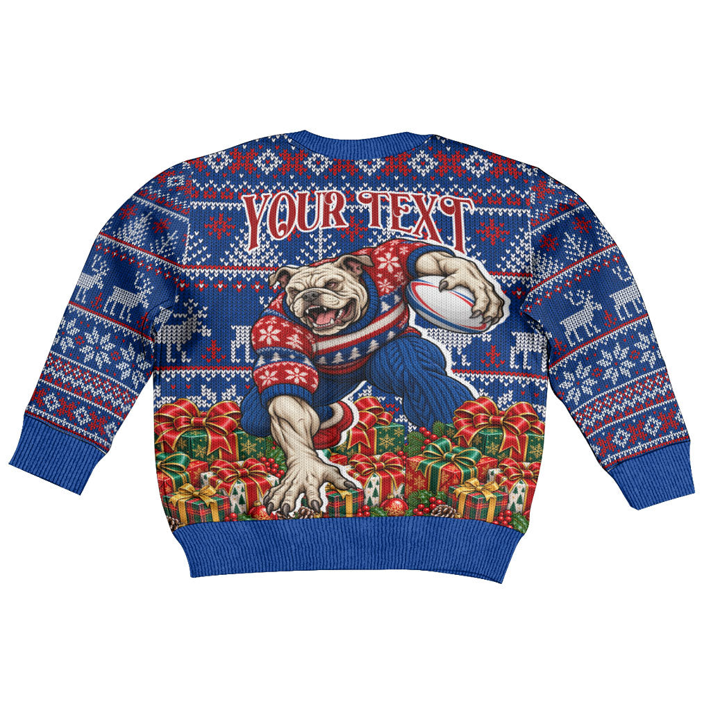 Personalized Western Bulldogs Football Christmas Kid Ugly Christmas Sweater Australian Football Mascot - Ugly Xmas Pattern Festive