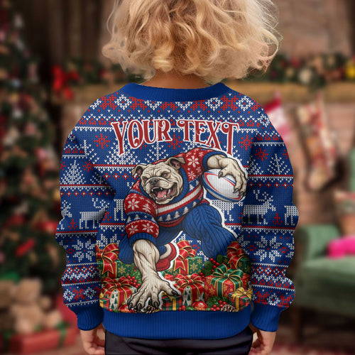 Personalized Western Bulldogs Football Christmas Kid Ugly Christmas Sweater Australian Football Mascot - Ugly Xmas Pattern Festive