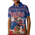 Personalized Western Bulldogs Football Christmas Kid Polo Shirt Australian Football Mascot - Ugly Xmas Pattern Festive