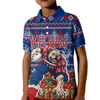Personalized Western Bulldogs Football Christmas Kid Polo Shirt Australian Football Mascot - Ugly Xmas Pattern Festive
