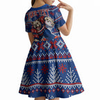 Personalized Western Bulldogs Football Christmas Kid Short Sleeve Dress Australian Football Mascot - Ugly Xmas Pattern Festive