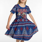 Personalized Western Bulldogs Football Christmas Kid Short Sleeve Dress Australian Football Mascot - Ugly Xmas Pattern Festive