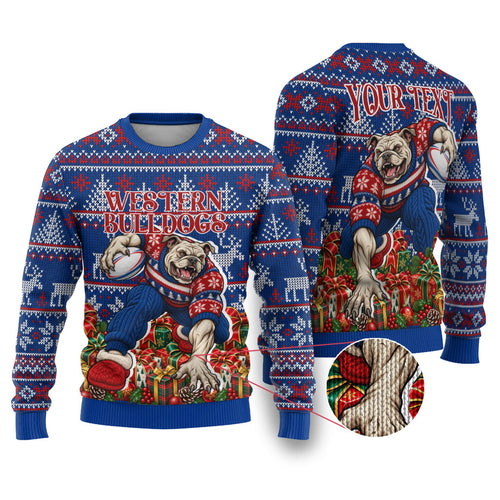 Personalized Western Bulldogs Football Christmas Ugly Christmas Sweater Australian Football Mascot - Ugly Xmas Pattern Festive