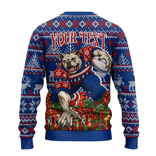 Personalized Western Bulldogs Football Christmas Ugly Christmas Sweater Australian Football Mascot - Ugly Xmas Pattern Festive