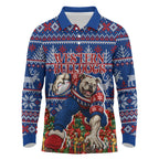 Personalized Western Bulldogs Football Christmas Long Sleeve Polo Shirt Australian Football Mascot - Ugly Xmas Pattern Festive
