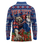 Personalized Western Bulldogs Football Christmas Long Sleeve Polo Shirt Australian Football Mascot - Ugly Xmas Pattern Festive