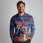Personalized Western Bulldogs Football Christmas Long Sleeve Polo Shirt Australian Football Mascot - Ugly Xmas Pattern Festive