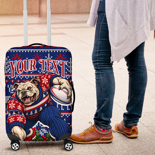 Personalized Western Bulldogs Football Christmas Luggage Cover Australian Football Mascot - Ugly Xmas Pattern Festive