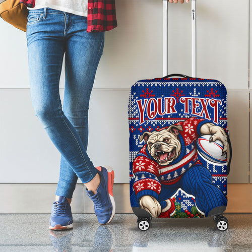 Personalized Western Bulldogs Football Christmas Luggage Cover Australian Football Mascot - Ugly Xmas Pattern Festive