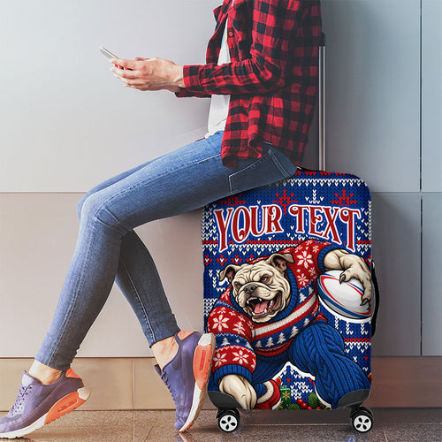 Personalized Western Bulldogs Football Christmas Luggage Cover Australian Football Mascot - Ugly Xmas Pattern Festive