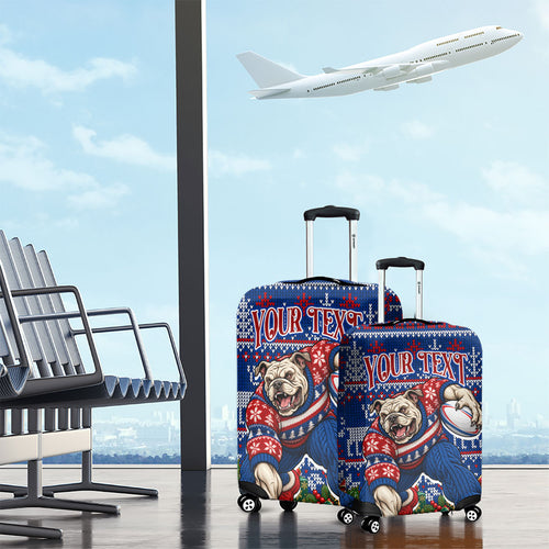 Personalized Western Bulldogs Football Christmas Luggage Cover Australian Football Mascot - Ugly Xmas Pattern Festive