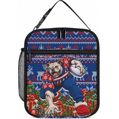 Personalized Western Bulldogs Football Christmas Lunch Bag Australian Football Mascot - Ugly Xmas Pattern Festive