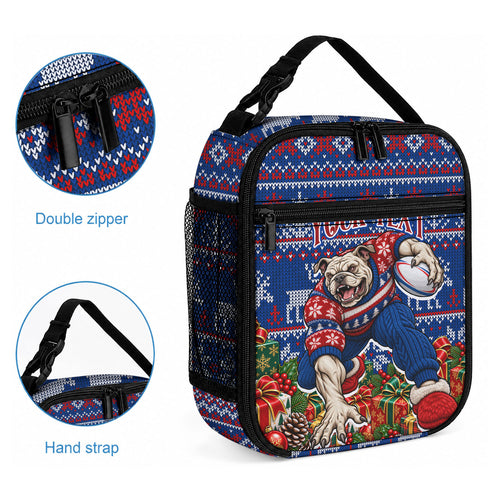 Personalized Western Bulldogs Football Christmas Lunch Bag Australian Football Mascot - Ugly Xmas Pattern Festive