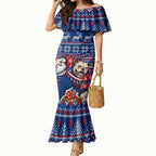 Personalized Western Bulldogs Football Christmas Mermaid Dress Australian Football Mascot - Ugly Xmas Pattern Festive