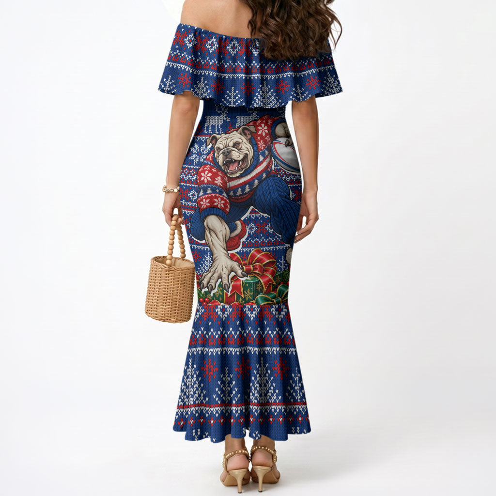 Personalized Western Bulldogs Football Christmas Mermaid Dress Australian Football Mascot - Ugly Xmas Pattern Festive
