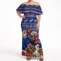 Personalized Western Bulldogs Football Christmas Off Shoulder Maxi Dress Australian Football Mascot - Ugly Xmas Pattern Festive