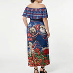 Personalized Western Bulldogs Football Christmas Off Shoulder Maxi Dress Australian Football Mascot - Ugly Xmas Pattern Festive