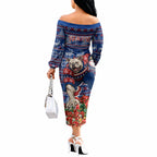 Personalized Western Bulldogs Football Christmas Off The Shoulder Long Sleeve Dress Australian Football Mascot - Ugly Xmas Pattern Festive