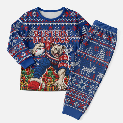 Personalized Western Bulldogs Football Christmas Pajama Set Australian Football Mascot - Ugly Xmas Pattern Festive