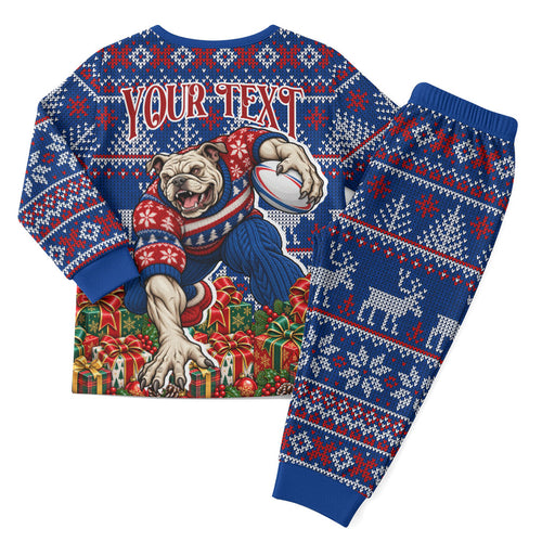 Personalized Western Bulldogs Football Christmas Pajama Set Australian Football Mascot - Ugly Xmas Pattern Festive