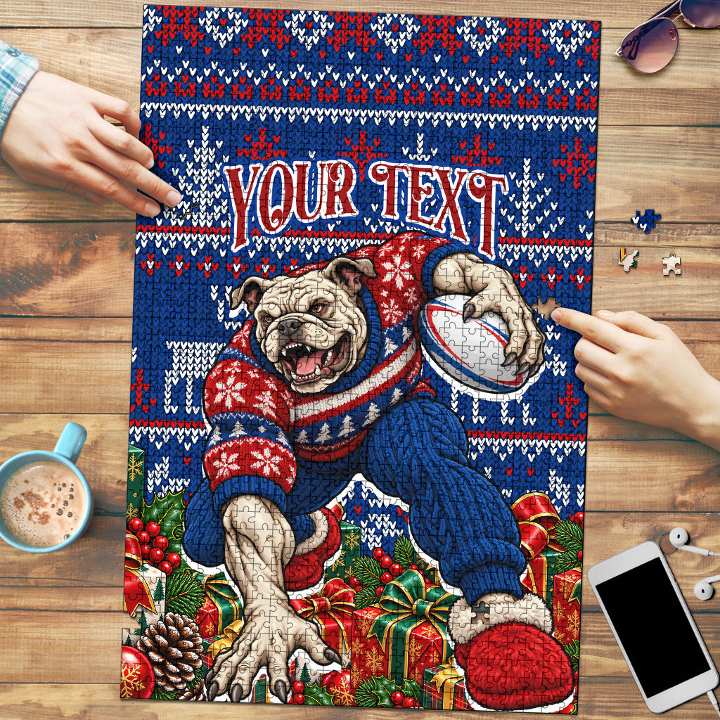 Personalized Western Bulldogs Football Christmas Puzzle Australian Football Mascot - Ugly Xmas Pattern Festive