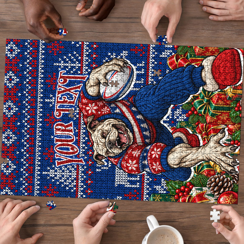 Personalized Western Bulldogs Football Christmas Puzzle Australian Football Mascot - Ugly Xmas Pattern Festive