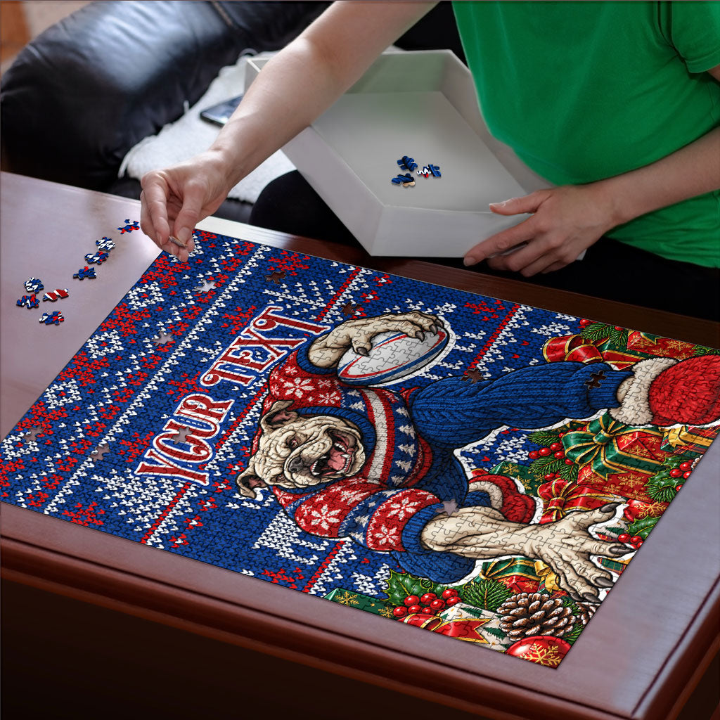 Personalized Western Bulldogs Football Christmas Puzzle Australian Football Mascot - Ugly Xmas Pattern Festive