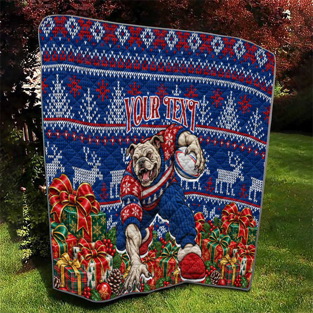 Personalized Western Bulldogs Football Christmas Quilt Australian Football Mascot - Ugly Xmas Pattern Festive